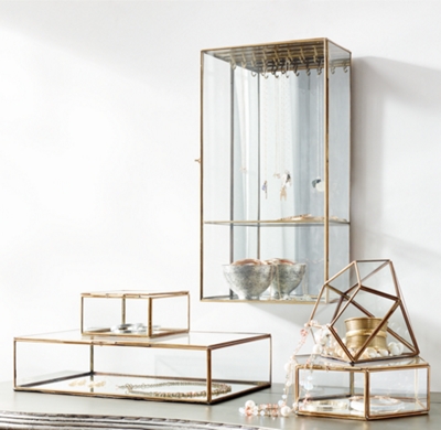 BNWT Display Trinkets Small Brass Bound Hexagonal Glass Box Crafts 