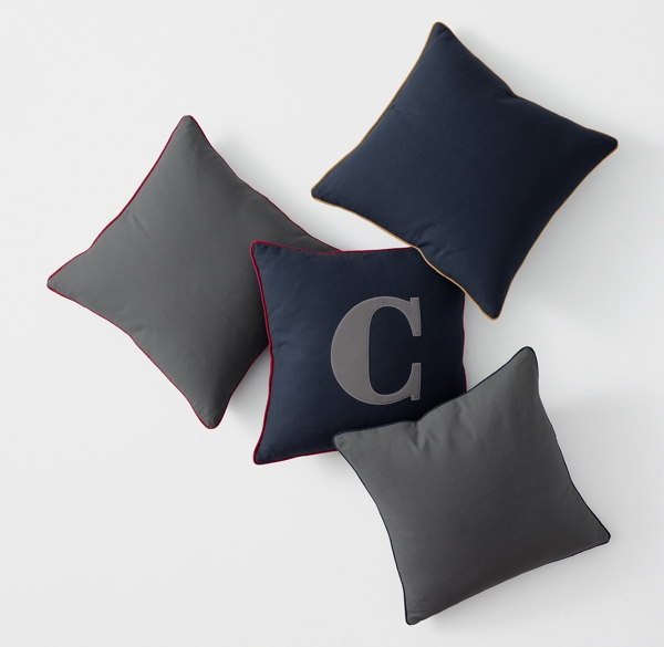 Contrast Piped Canvas Pillow Cover Appliquéd Letter