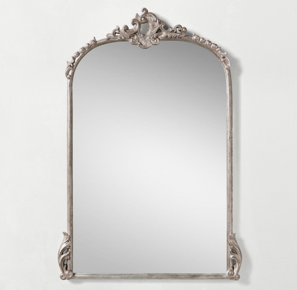 Antiqued Carved Wood Dresser Mirror Silver Leaf