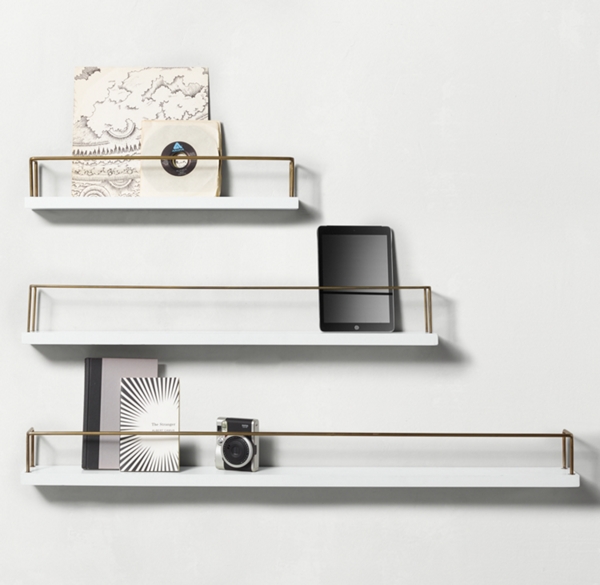 Minimalist Book Display Shelf Waxed White/Brass