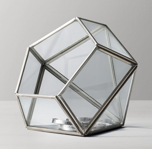 Mirrored Glass Gem Jewelry Box Pewter