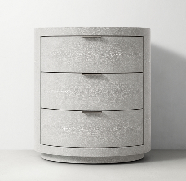 Clio Shagreen 3Drawer Round Nightstand Pewter