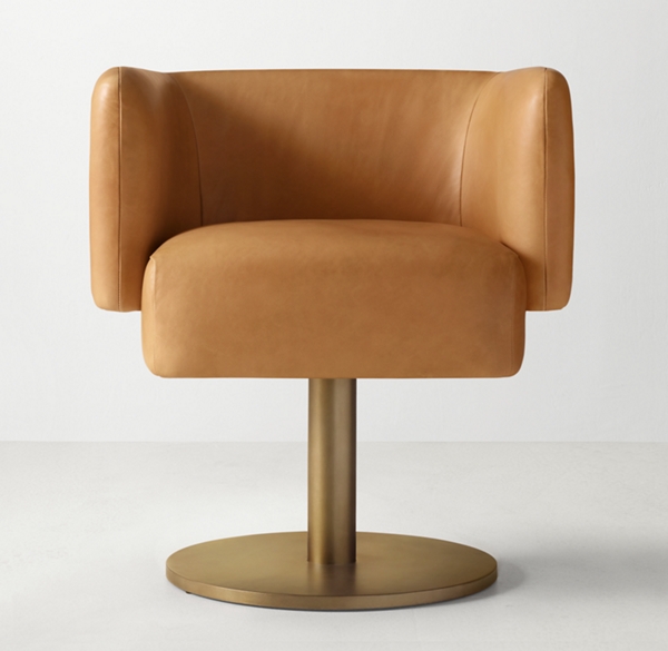 Henning Leather Desk Chair Brass Pedestal Base