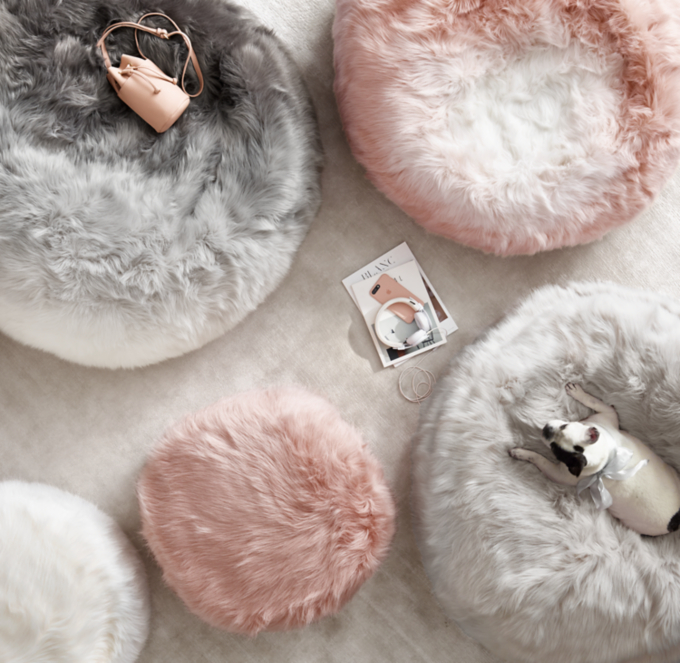 Restoration hardware faux fur bean online bag