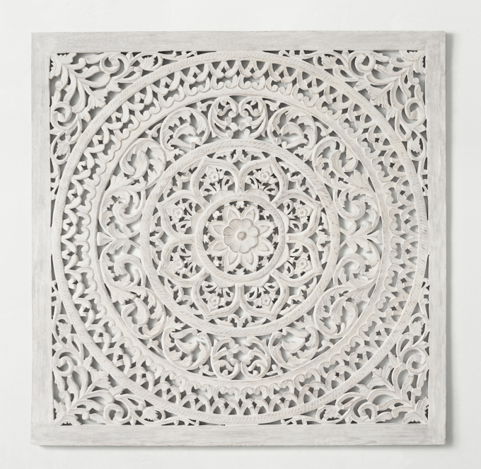 Hand-Carved Botanical Medallion Art - Timber White