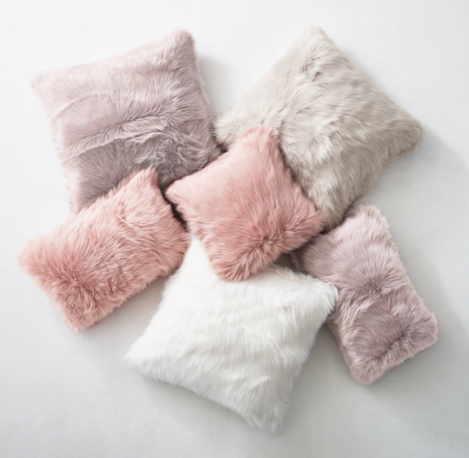 Pink faux fur pillow cover hot sale