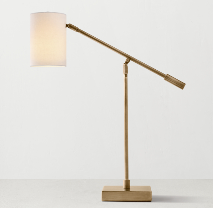 Clementine Task Table Lamp With Shade - Antiqued Brass